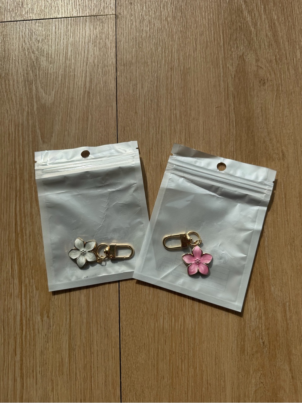 Gold Flower Keychain Charm - Set of Pink and White